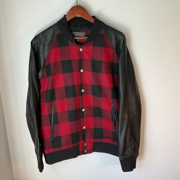 Slate & Stone Buffalo Plaid Wool and Pleather Bomber Jacket, XL  Heritage - Picture 11 of 16